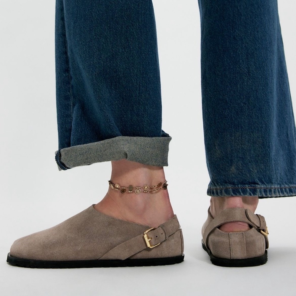 MIA Taupe Suede Buckle Strap Mules Clogs Women 6 NWT New In Box Flat Slip On